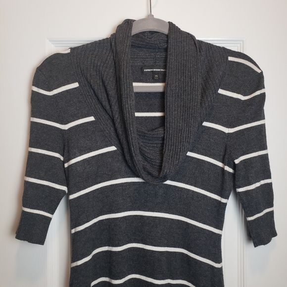 Express Design Studio Striped Sweater Dress Sheath Cowlneck line - Picture 2 of 7